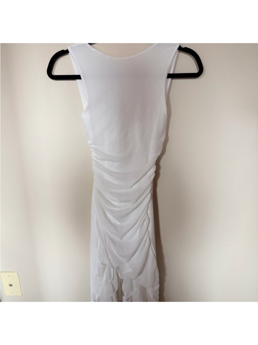 High neck ruched and ruffle y2K bodycon dress white XS - Picture 2 of 4